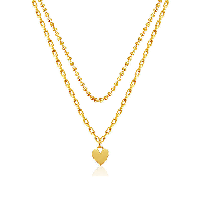 Double-layered heart-shaped gold necklace