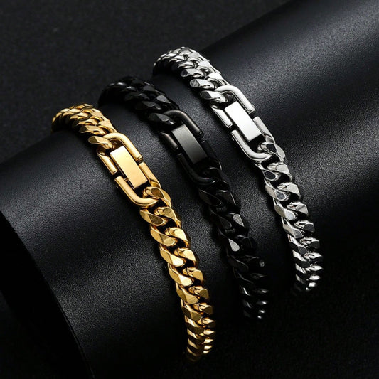 Stainless steel bracelet Cuban chain three color combination can be stacked or worn separately