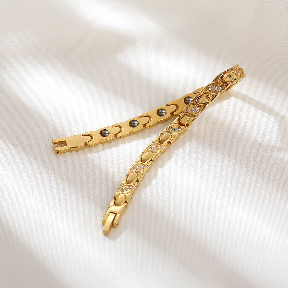 Diamond-set magnet black gemstone bracelet