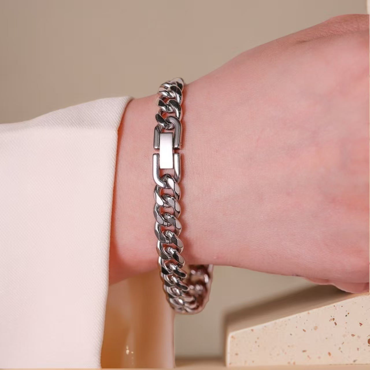 Stainless steel bracelet Cuban chain three color combination can be stacked or worn separately