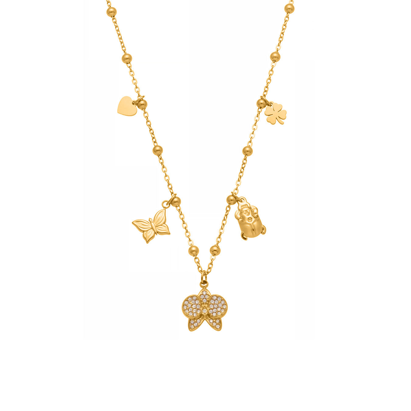 Bow-shaped zircon pendant necklace in rose gold