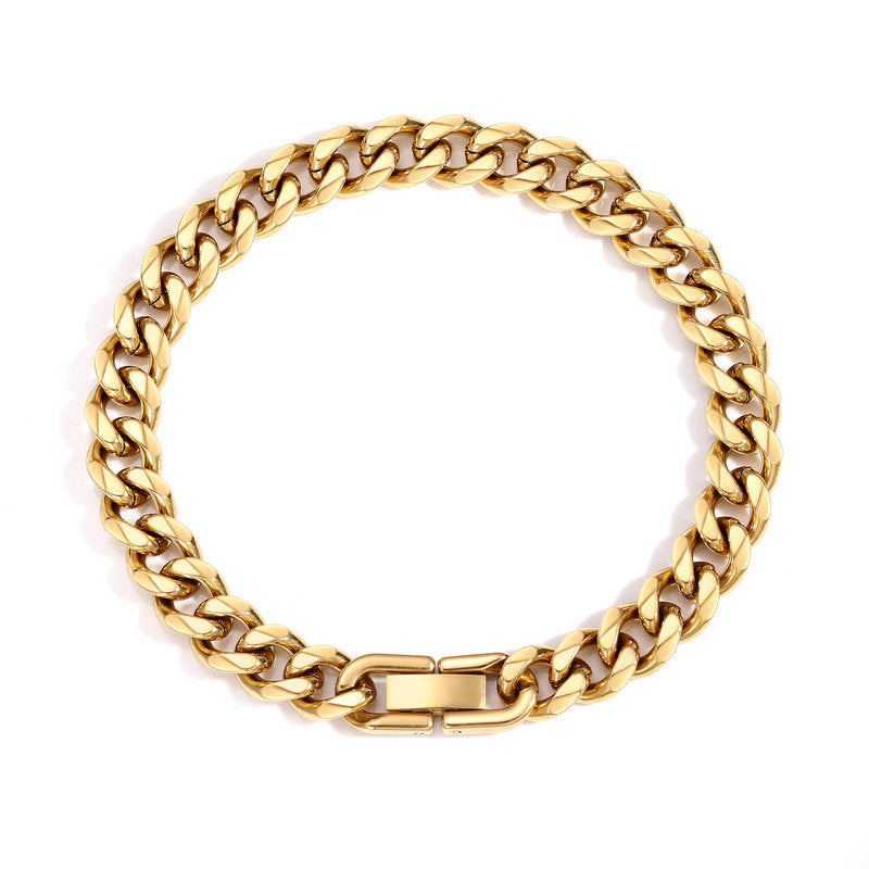 Stainless steel bracelet Cuban chain three color combination can be stacked or worn separately