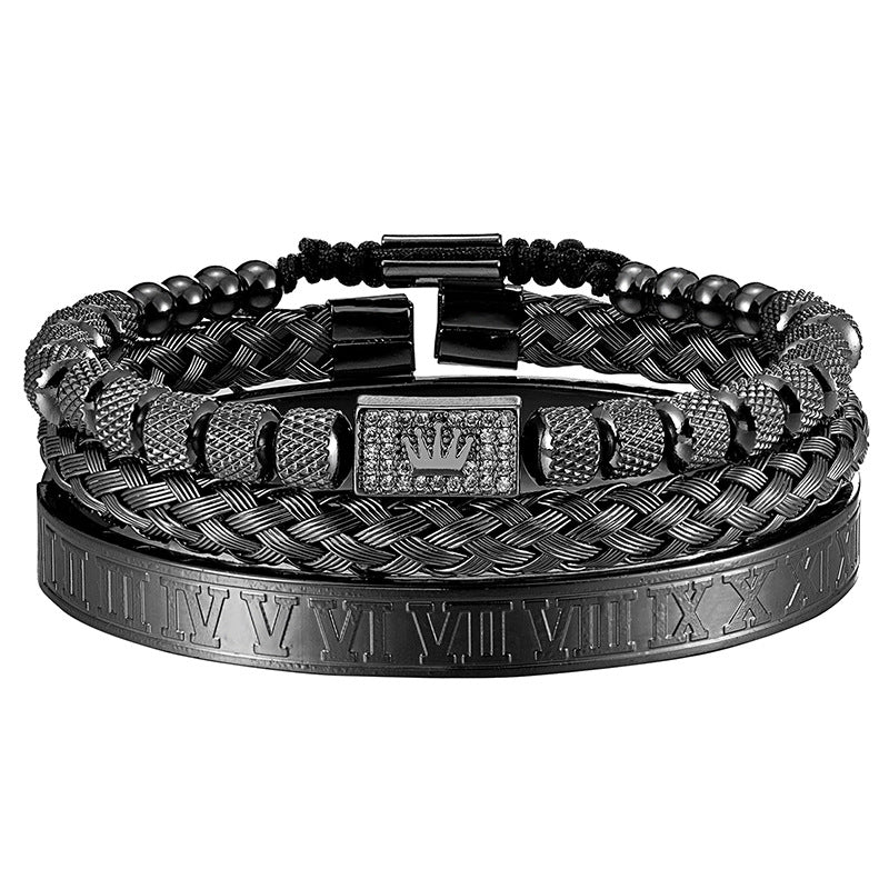 Crown Stainless Steel Bracelet Three Layered Wearing