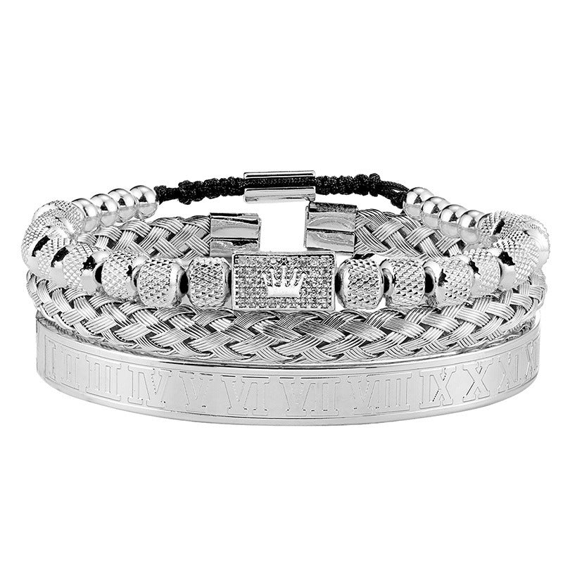 Crown Stainless Steel Bracelet Three Layered Wearing