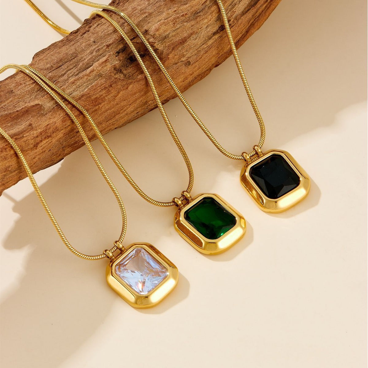 Emerald Pendant Titanium Steel Necklace