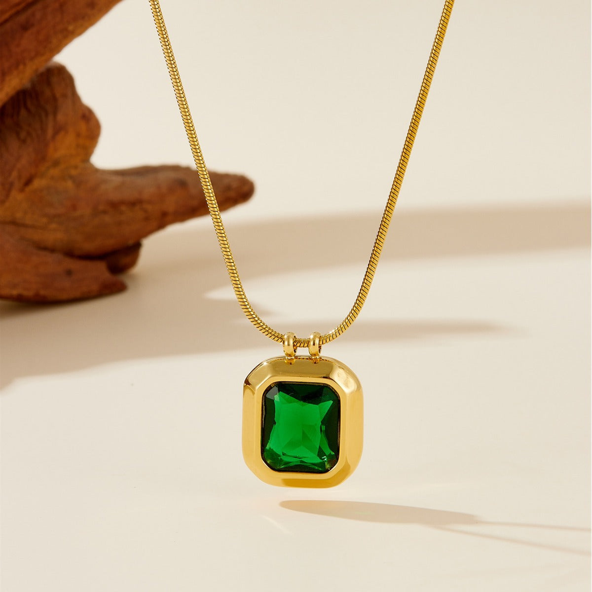 Emerald Pendant Titanium Steel Necklace