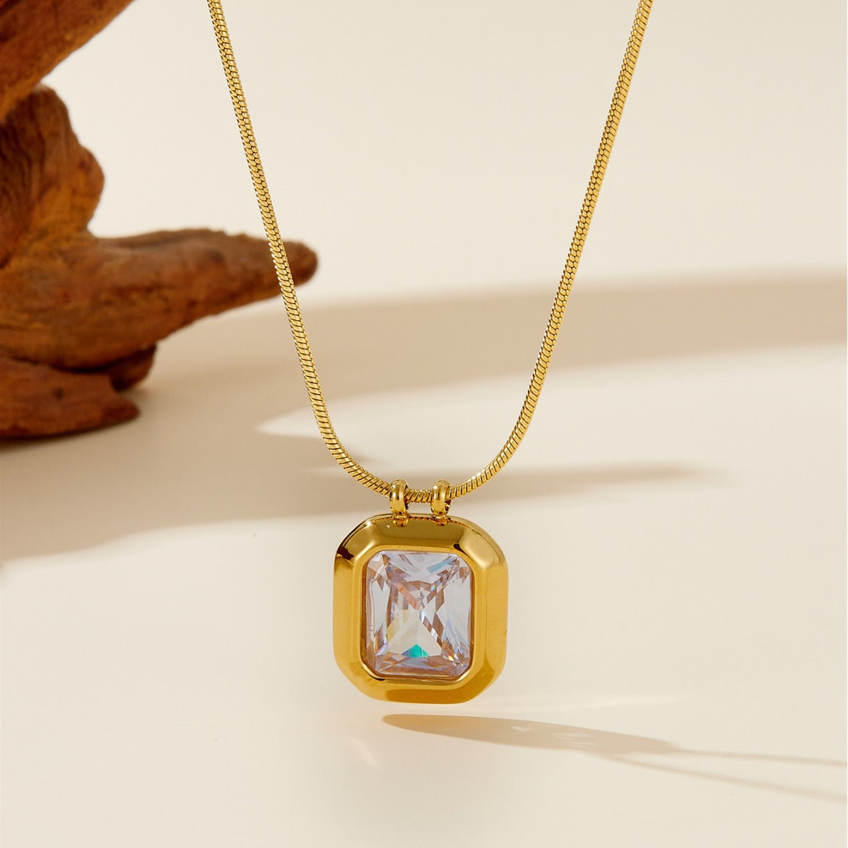 Emerald Pendant Titanium Steel Necklace