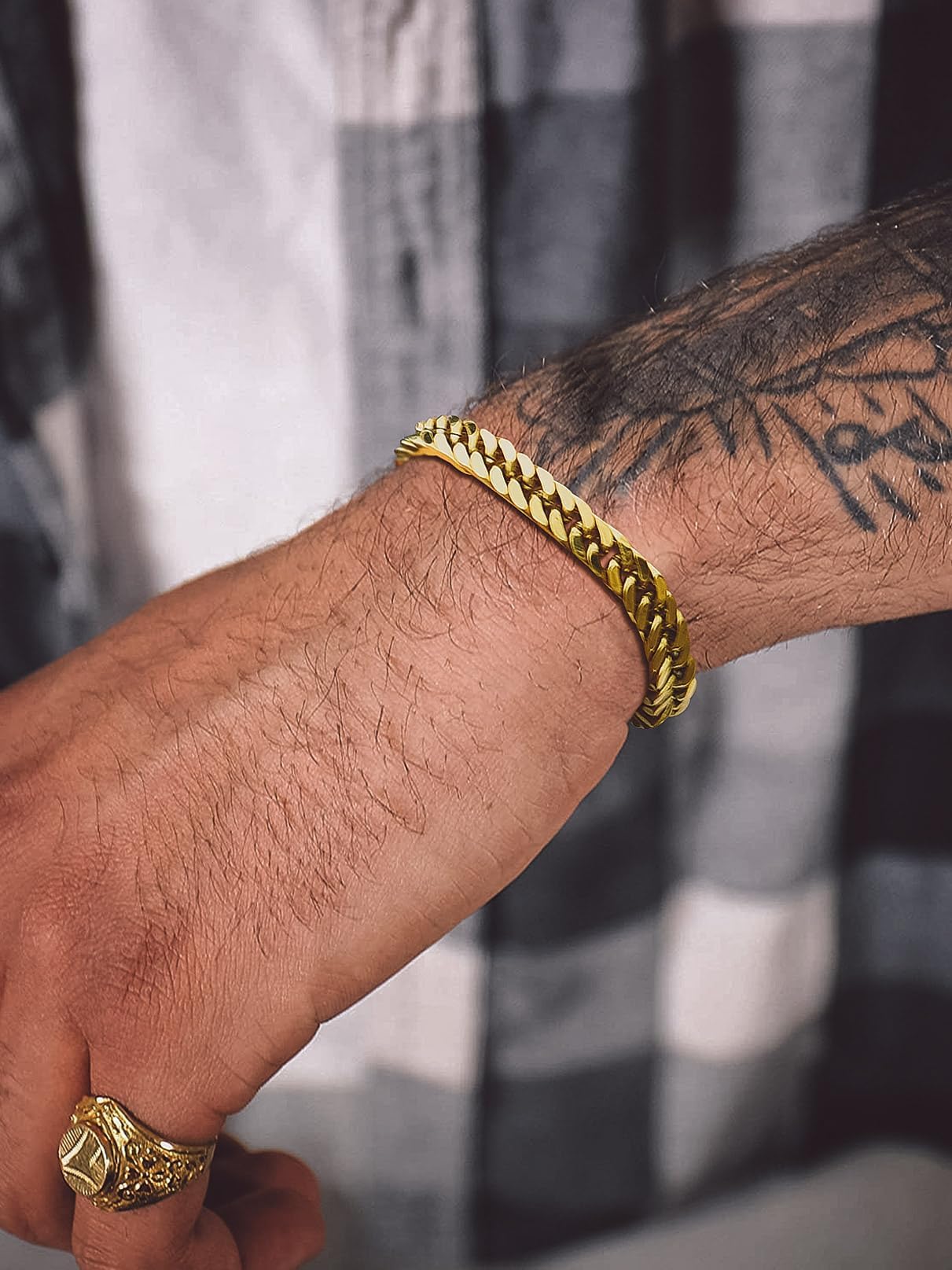 Double-clasp, four-sided polished bracelet, 8mm wide