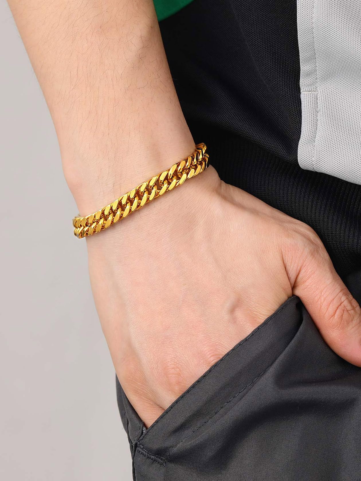 Double-clasp, four-sided polished bracelet, 8mm wide