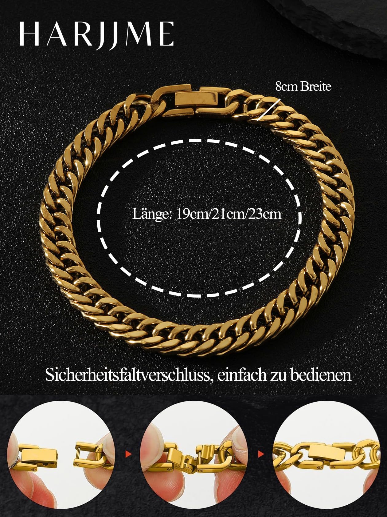 Double-clasp, four-sided polished bracelet, 8mm wide