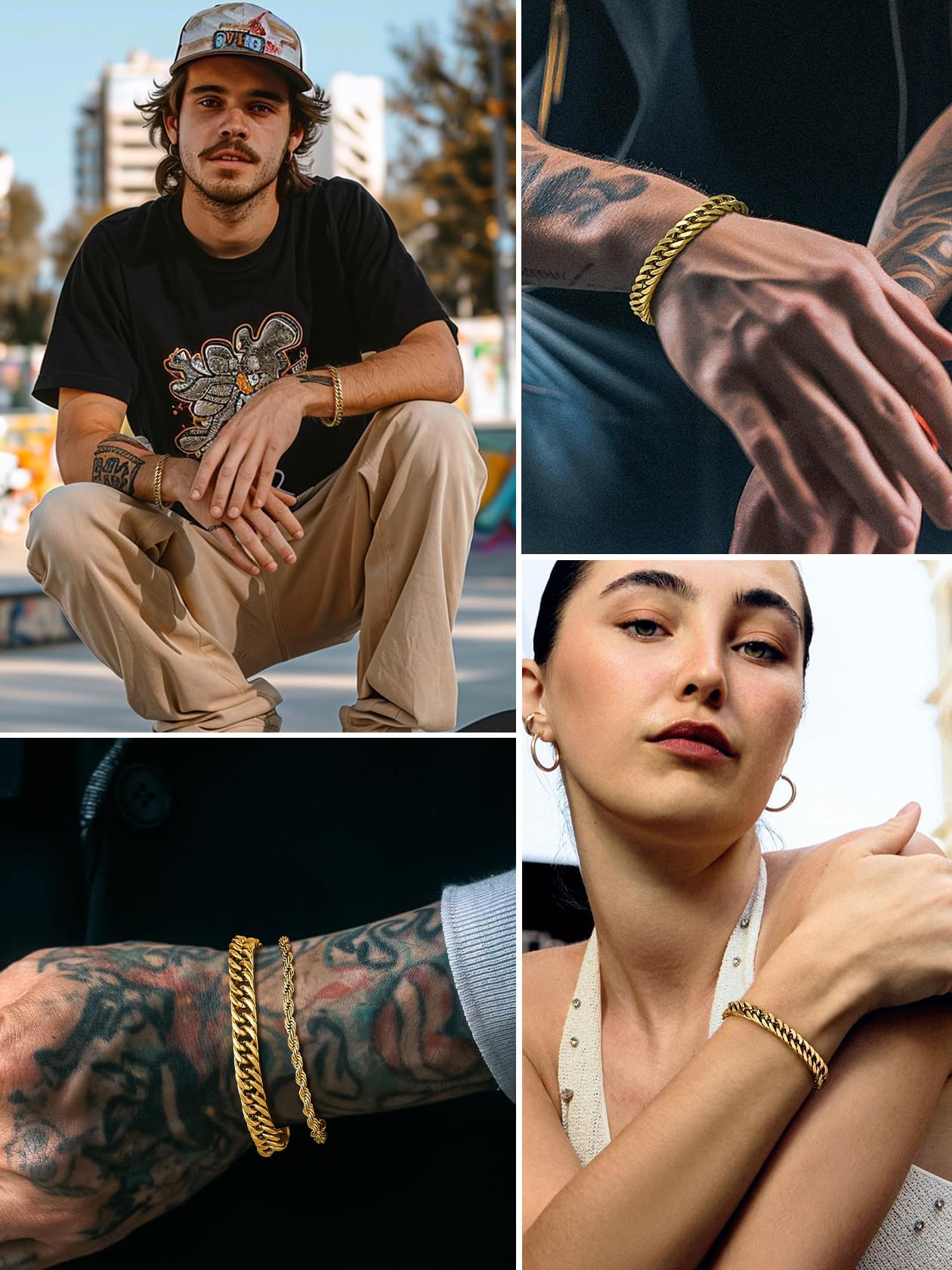 Double-clasp, four-sided polished bracelet, 8mm wide