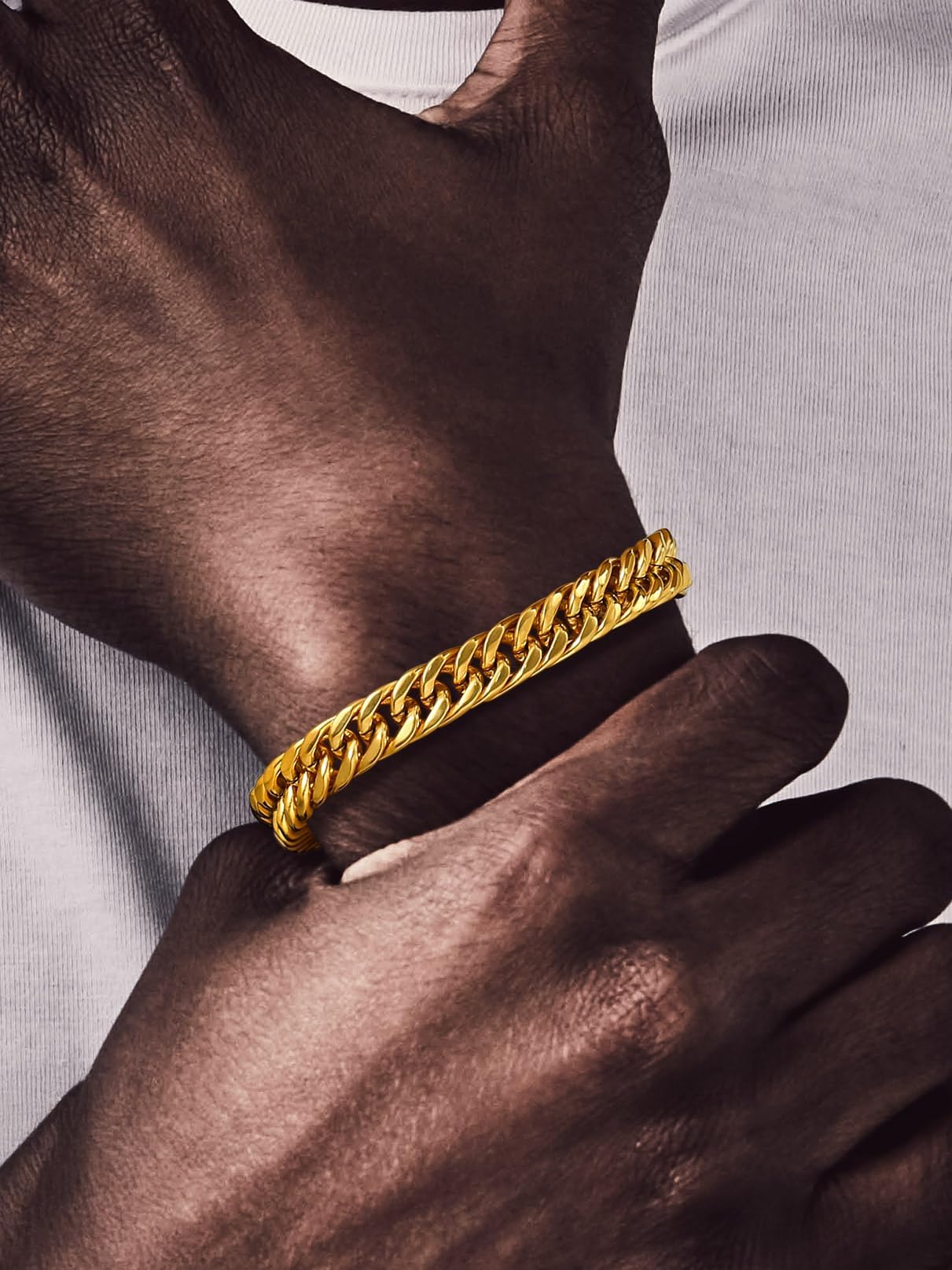 Double-clasp, four-sided polished bracelet, 8mm wide