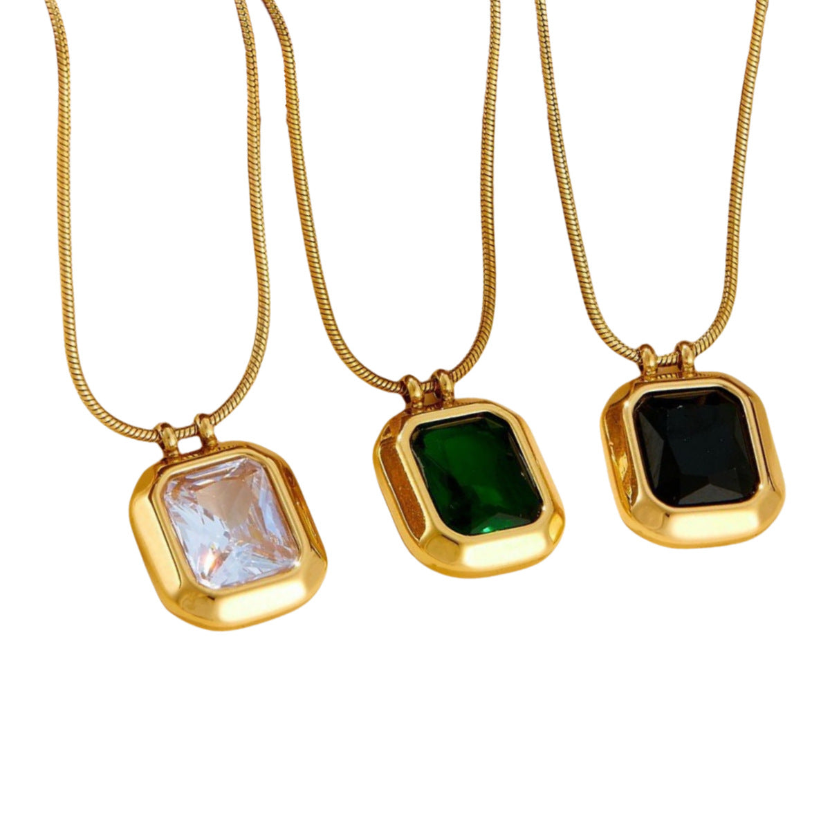 Emerald Pendant Titanium Steel Necklace